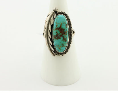 Navajo Ring 925 Silver Spiderweb Turquoise Native Artist Signed C.80's