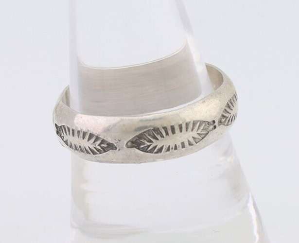 Navajo Hand Stamped Band 925 Silver 6.0 mm Signed Larry Chavez Size 9.25 C.80's
