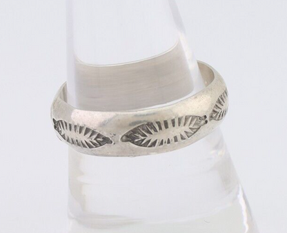 Navajo Hand Stamped Band 925 Silver 6.0 mm Signed Larry Chavez Size 9.25 C.80's