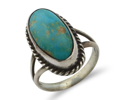 Navajo Ring .925 Silver Natural Kingman Turquoise Native American Signed C.80's