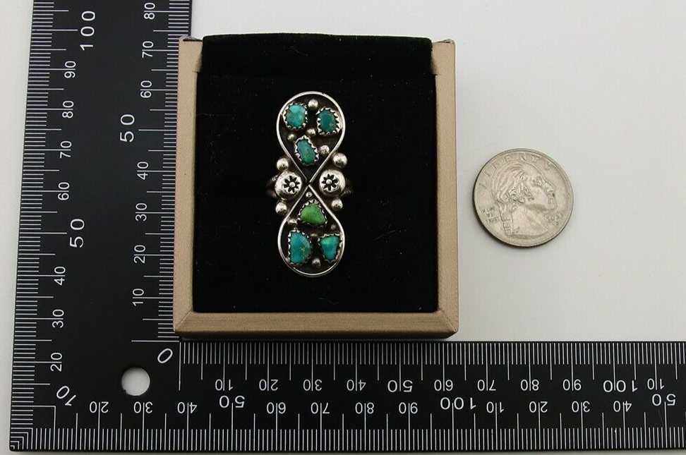 Navajo Ring 925 Sterling Silver Blue Turquoise Native American Artist C.80's