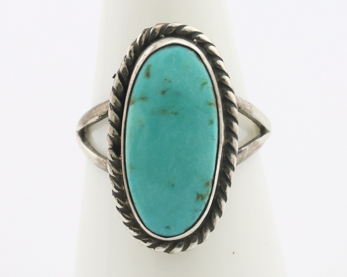 Navajo Ring 925 Silver Natural Kingman Turquoise Signed M Montoya C.80's