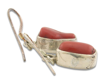 Navajo Earrings 925 Silver Natural Coral Native American Artist C.80's