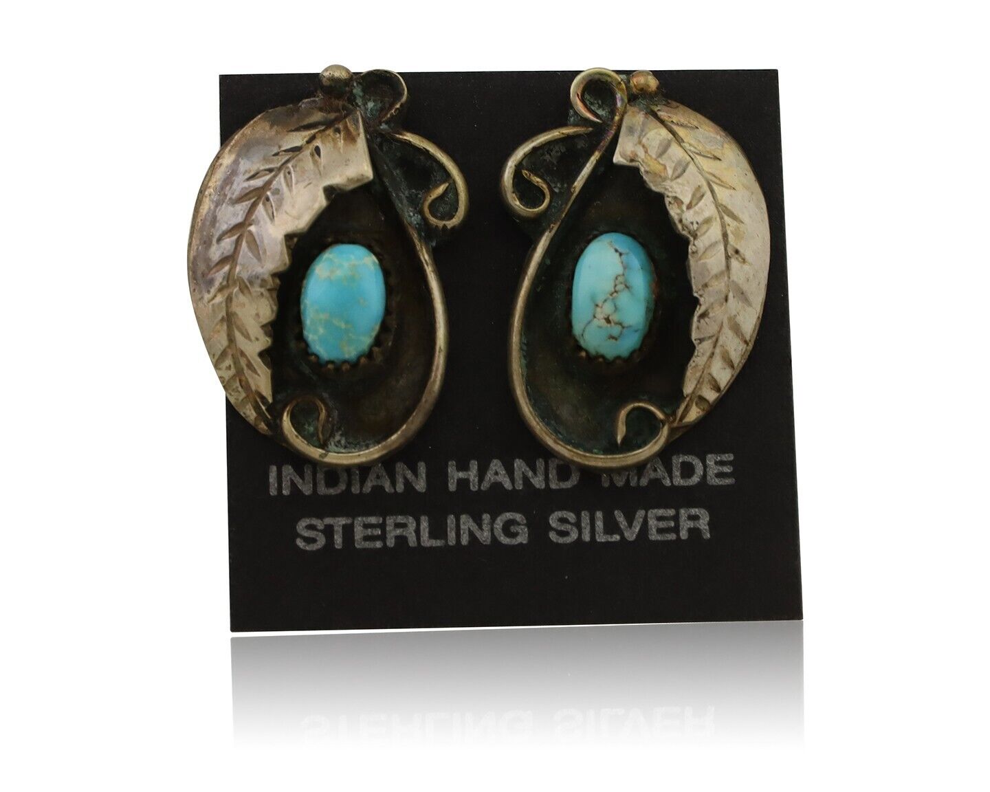 Navajo Earrings 925 Silver Natural Turquoise Native American Artist C.80's