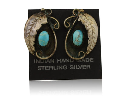 Navajo Earrings 925 Silver Natural Turquoise Native American Artist C.80's