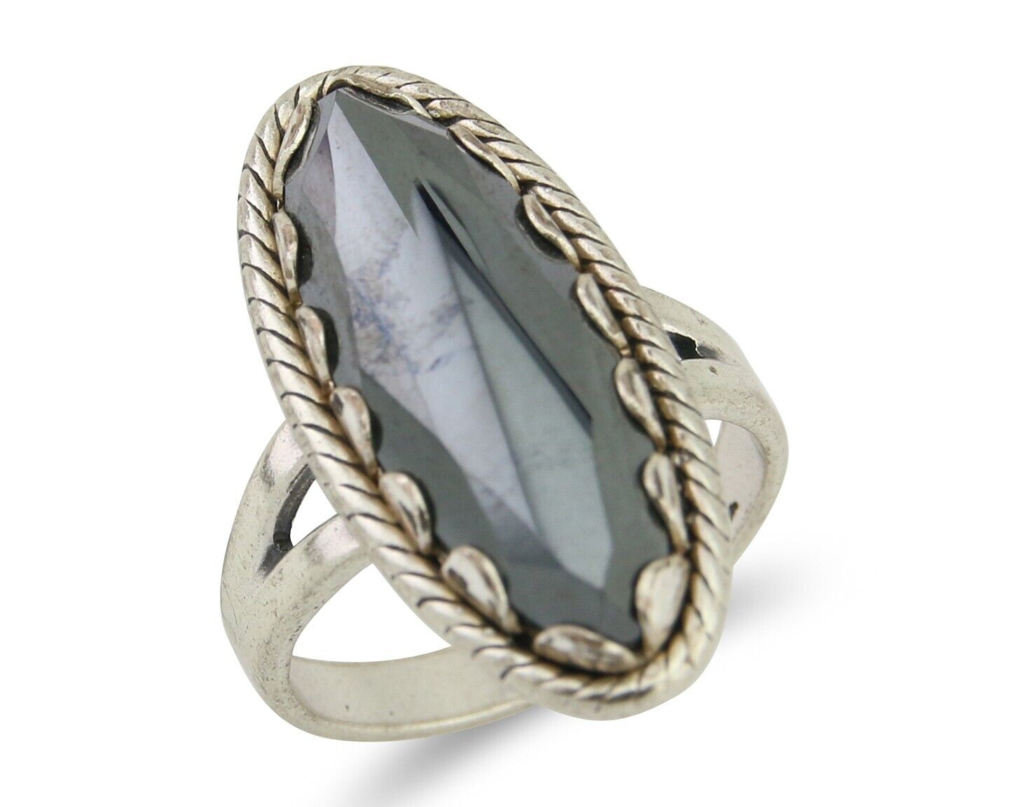 Navajo Hematite Ring 925 Silver Artist Signed Hanging Arrow Size 6.0