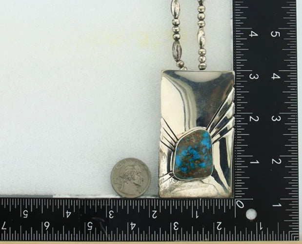 Navajo Bead Necklace 925 Sterling Silver Nugget Turquoise Vintage Signed C.80's