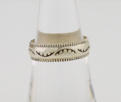 Navajo Hand Stamped Band 925 Silver 6.0 mm Native Artist Size 7.5 C.80's