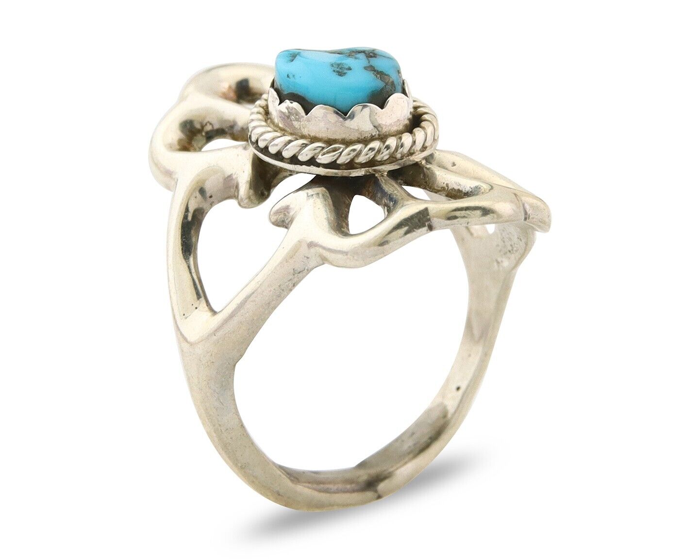 Navajo Concho Ring 925 Sterling Turquoise Native Artist C.80's Size 7.0