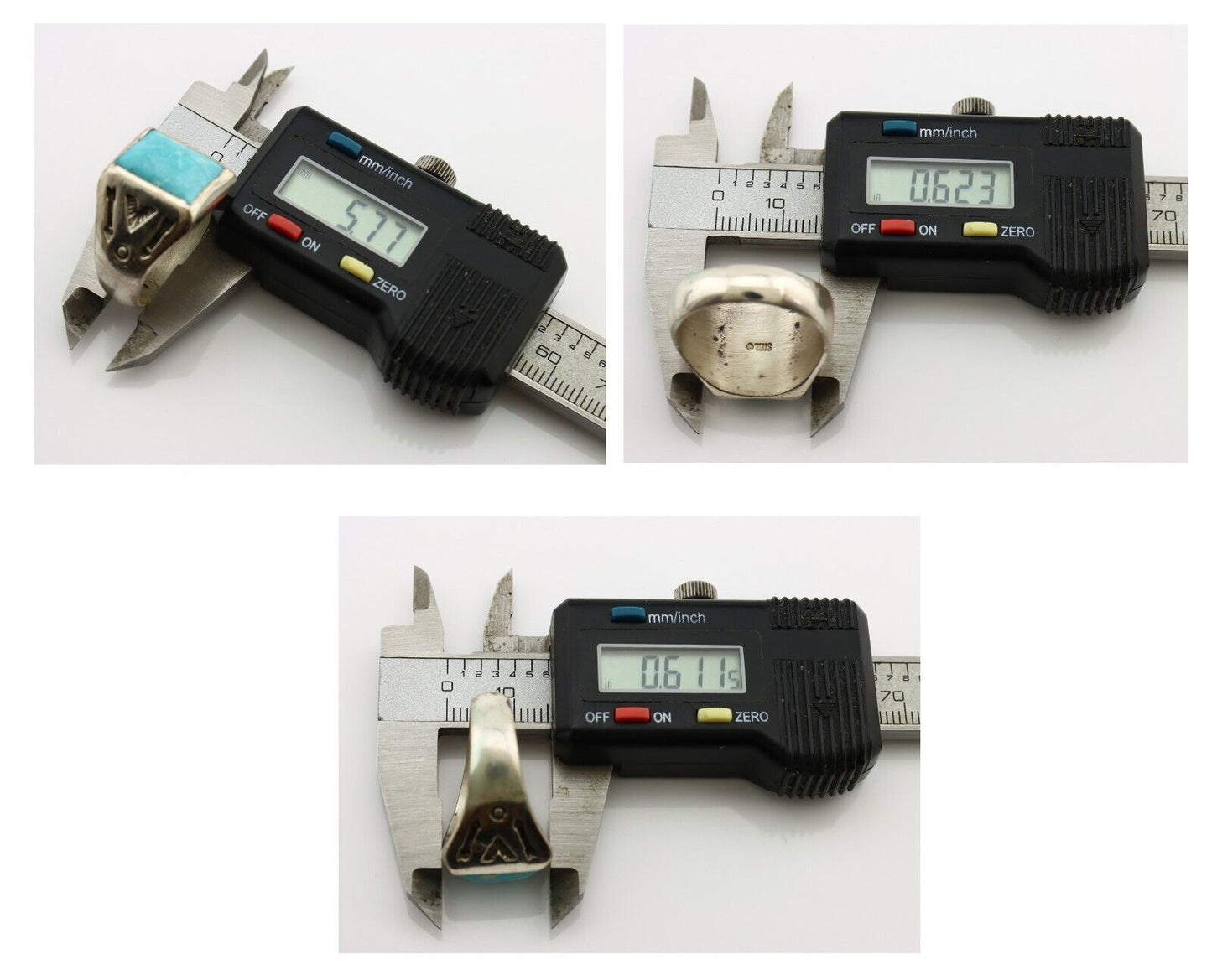 Navajo Ring 925 Silver Kingman Turquoise Signed Sun Bell Silver Company C.80's