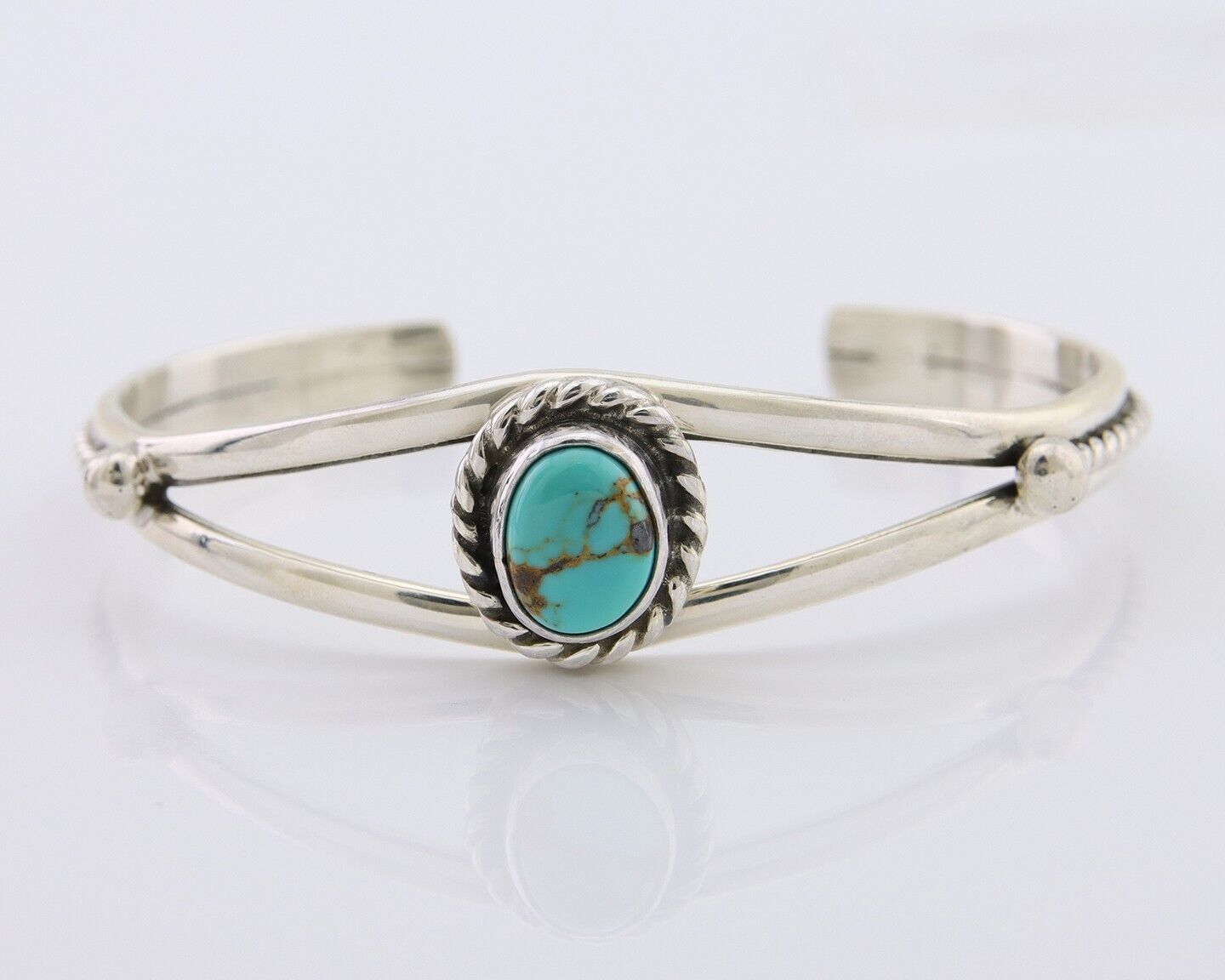 Navajo Bracelet 925 Silver Natural Turquoise Artist Signed Gecko C.80's