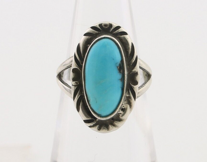 Navajo Ring 925 Silver Sleeping Beauty Turquoise Artist Signed SC C.80's