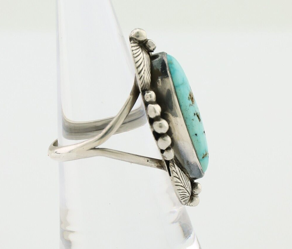Navajo Ring 925 Silver Natural Blue Turquoise Artist Signed GR HEART C.80's