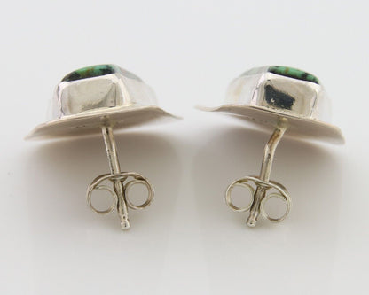 Navajo Shield Earrings 925 Silver Natural Turquoise Artist Signed M.S. C.80's