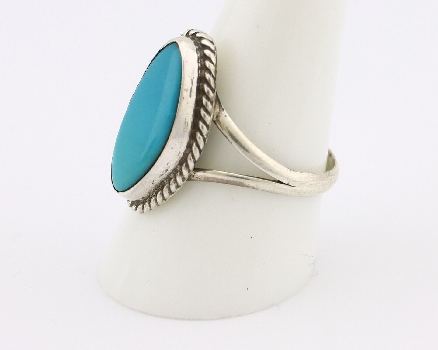 Navajo Ring 925 Silver Natural Turquoise Artist Signed Rabbit Stick C.80's
