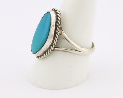 Navajo Ring 925 Silver Natural Turquoise Artist Signed Rabbit Stick C.80's