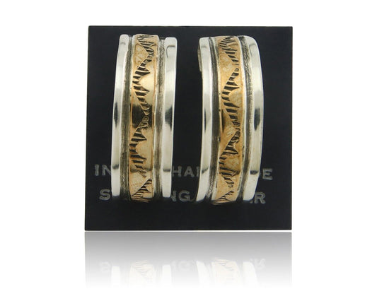 Navajo Hoop Earrings 925 Silver & Gold Artist Signed Randall Endito C.80's