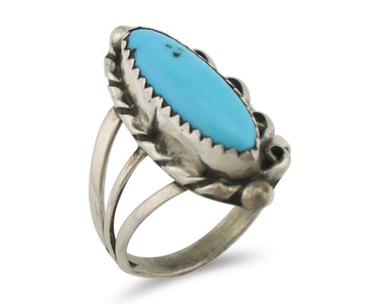 Navajo Ring .925 Silver Sleeping Beauty Turquoise Signed SkyStone Creations C80s