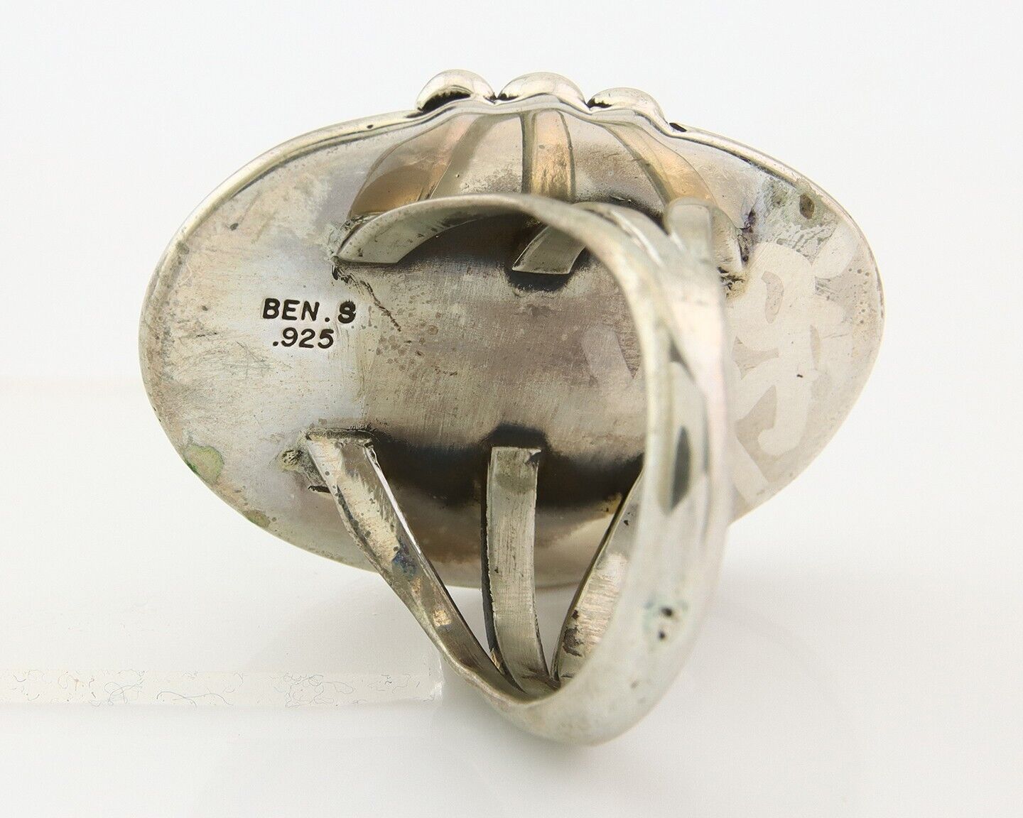 Navajo Ring 925 Sterling Natural Blue Turquoise Signed Ben S C.80's Size 11