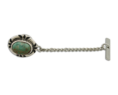 Navajo Tie Tack 925 Silver Natural Mined Turquoise Native American Artist C.80's