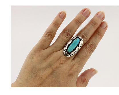 Navajo Ring 925 Silver Natural Kingman Turquoise Native American Artist C.80's