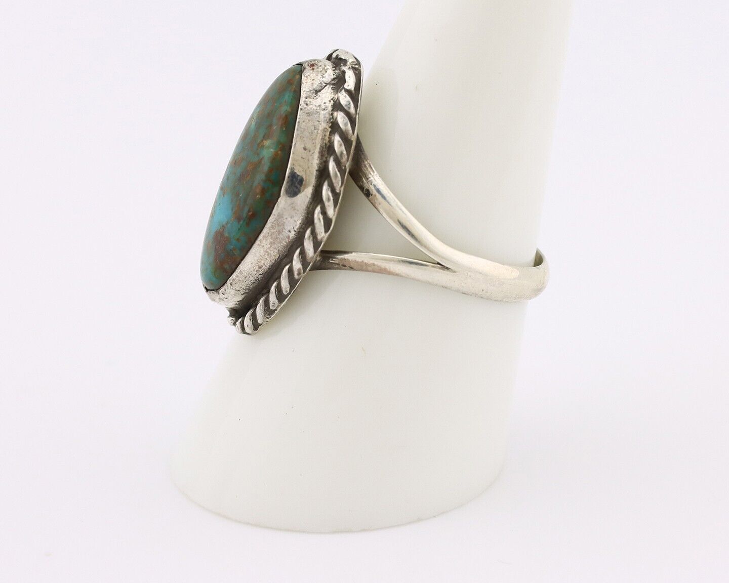 Navajo Ring 925 Silver Natural Turquoise Artist Signed Rabbit Stick C.80's