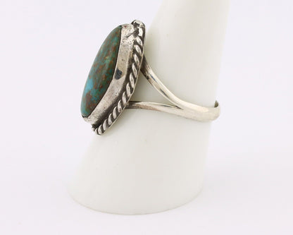 Navajo Ring 925 Silver Natural Turquoise Artist Signed Rabbit Stick C.80's