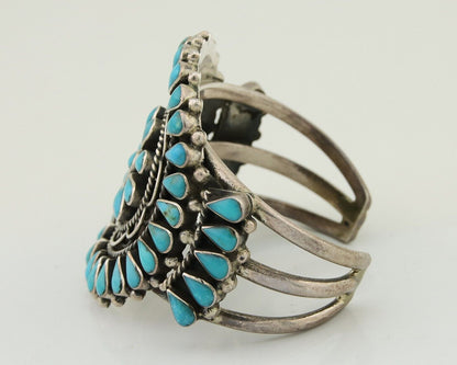 Navajo Bracelet 925 Silver Natural Blue Turquoise Signed Delbert Chatter C.80's