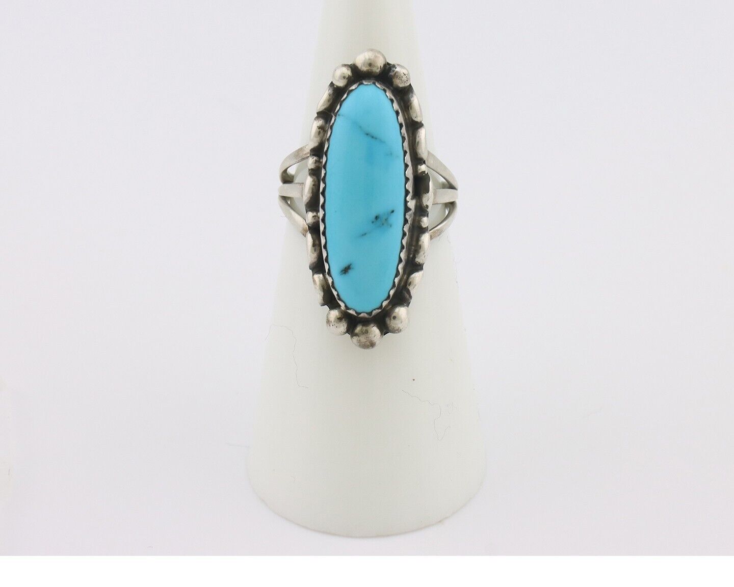 Navajo Ring .925 Silver Sleeping Beauty Turquoise Signed SkyStone Creations C80s