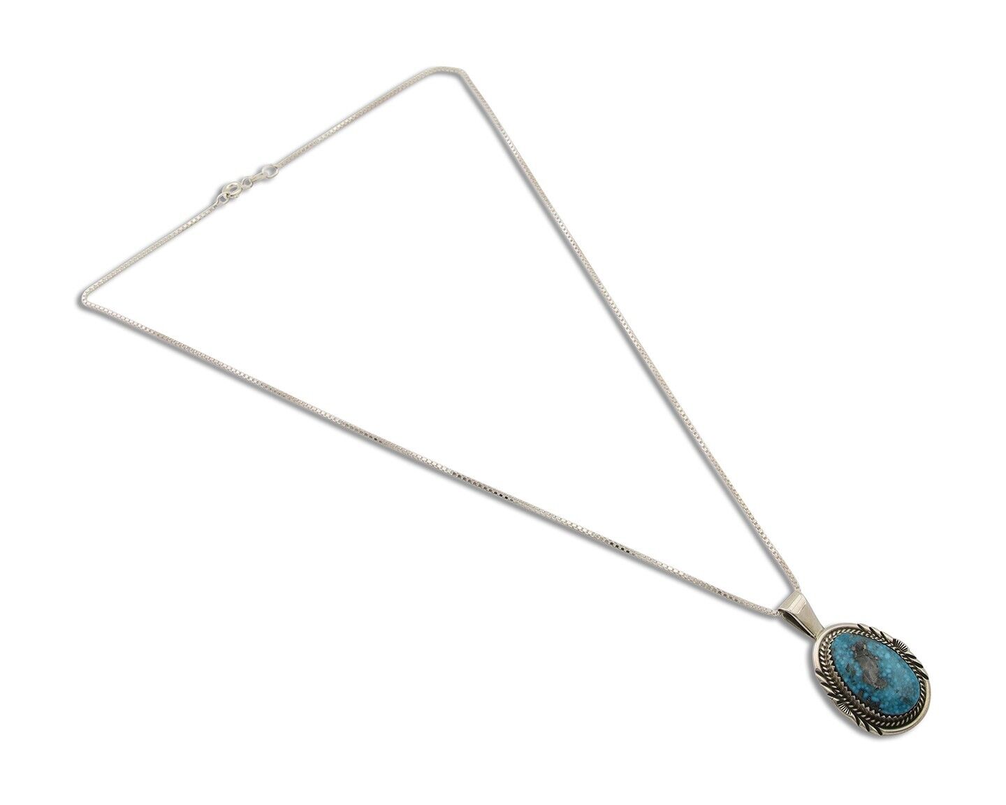 Navajo Necklace 925 Silver Spiderweb Turquoise Artist Signed Loretta Begay C.80s