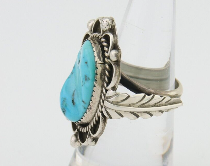 Navajo Ring 925 Silver Natural Blue Turquoise Native American Artist C.80's