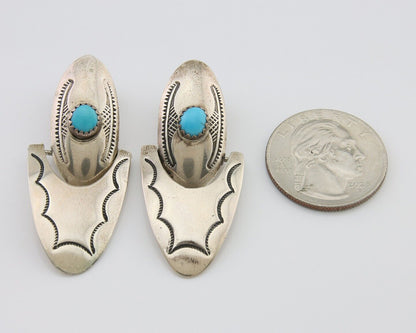 Navajo Dangle Earrings 925 Silver Natural Turquoise Native American Artist C80s