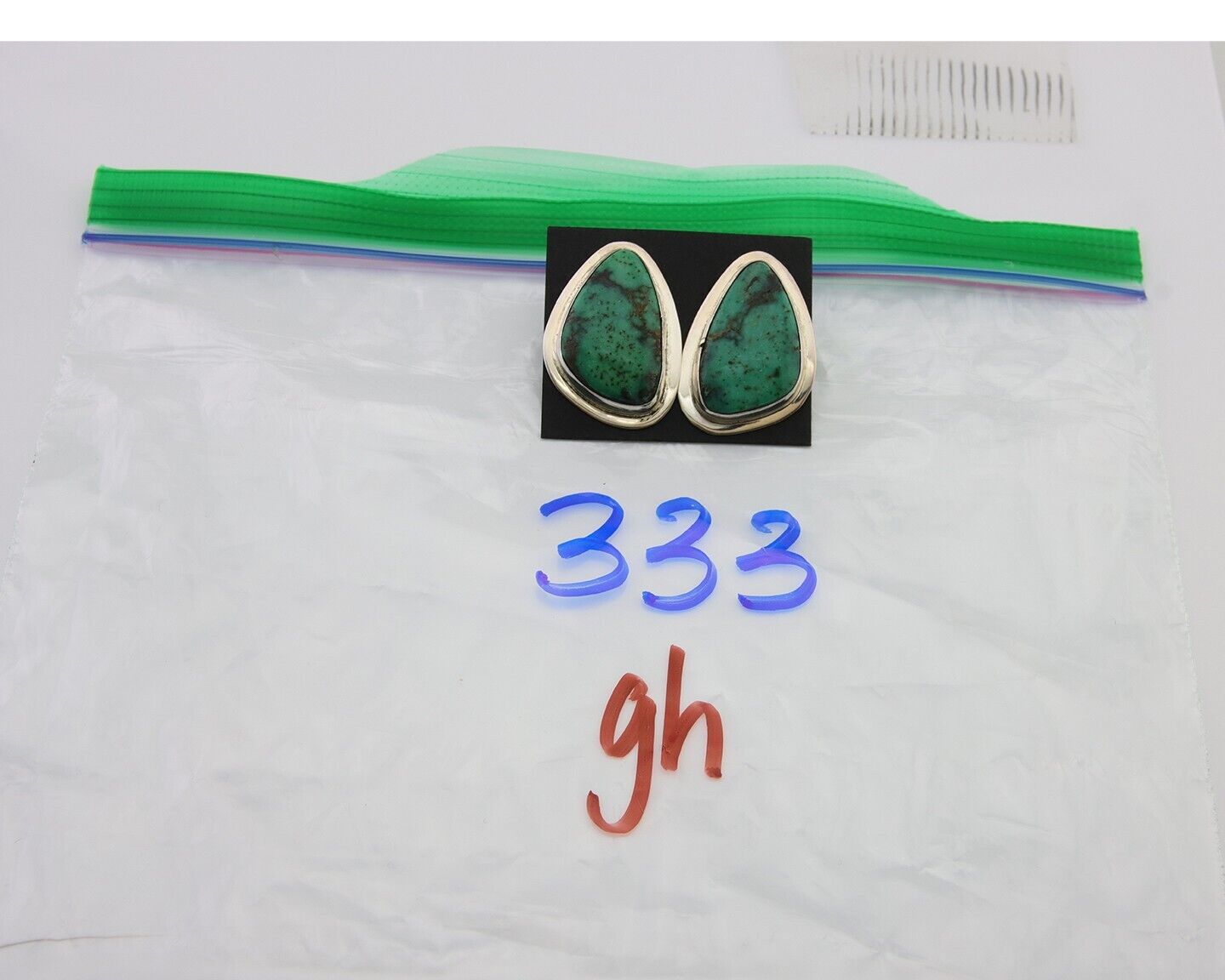 Navajo Shield Earrings 925 Silver Natural Turquoise Artist Signed M.S. C.80's