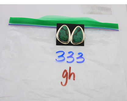 Navajo Shield Earrings 925 Silver Natural Turquoise Artist Signed M.S. C.80's