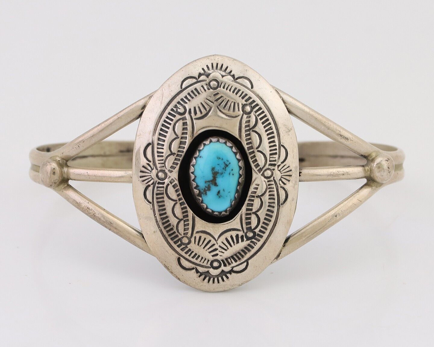Navajo Bracelet 925 Silver Sleeping Beauty Turquoise Signed IHMJ C.80's