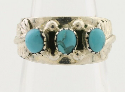 Navajo Ring 925 Silver Sleeping Beauty Turquoise Artist Signed WR C.80's