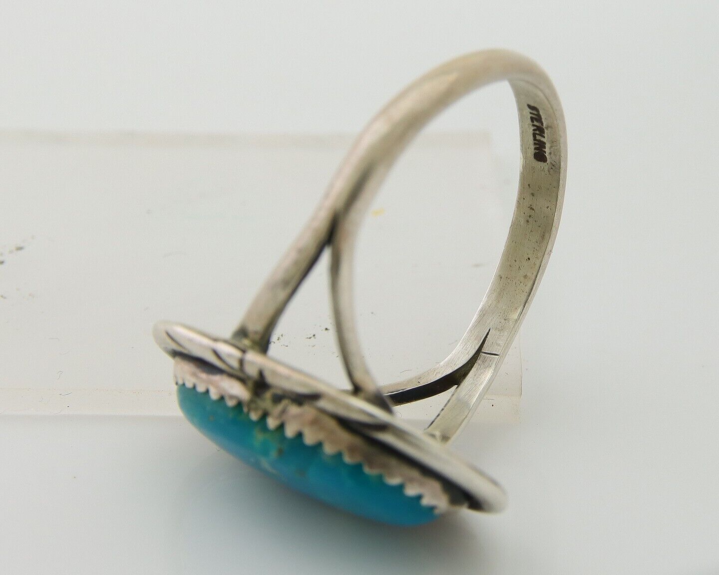 Navajo Ring 925 Sterling Silver Turquoise Artist Signed TALHAT C.80's