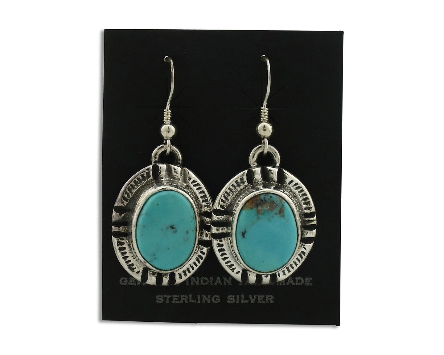 Navajo Handmade Earrings 925 Silver Natural Arizona Turquoise Signed Gecko C.80s