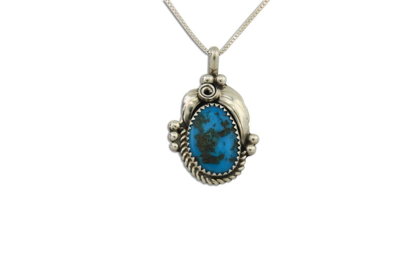 Navajo Necklace 925 Silver Natural Turquoise Artist Signed C.80's