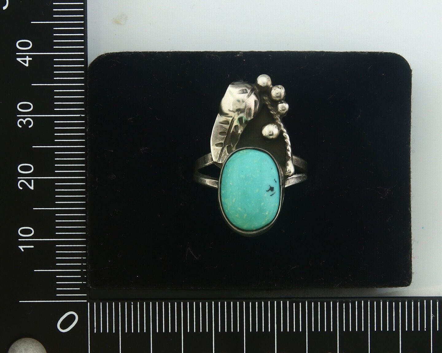 Navajo Ring 925 Sterling Turquoise Handmade Native Artist C.80's Size 6.5