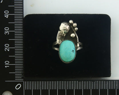Navajo Ring 925 Sterling Turquoise Handmade Native Artist C.80's Size 6.5