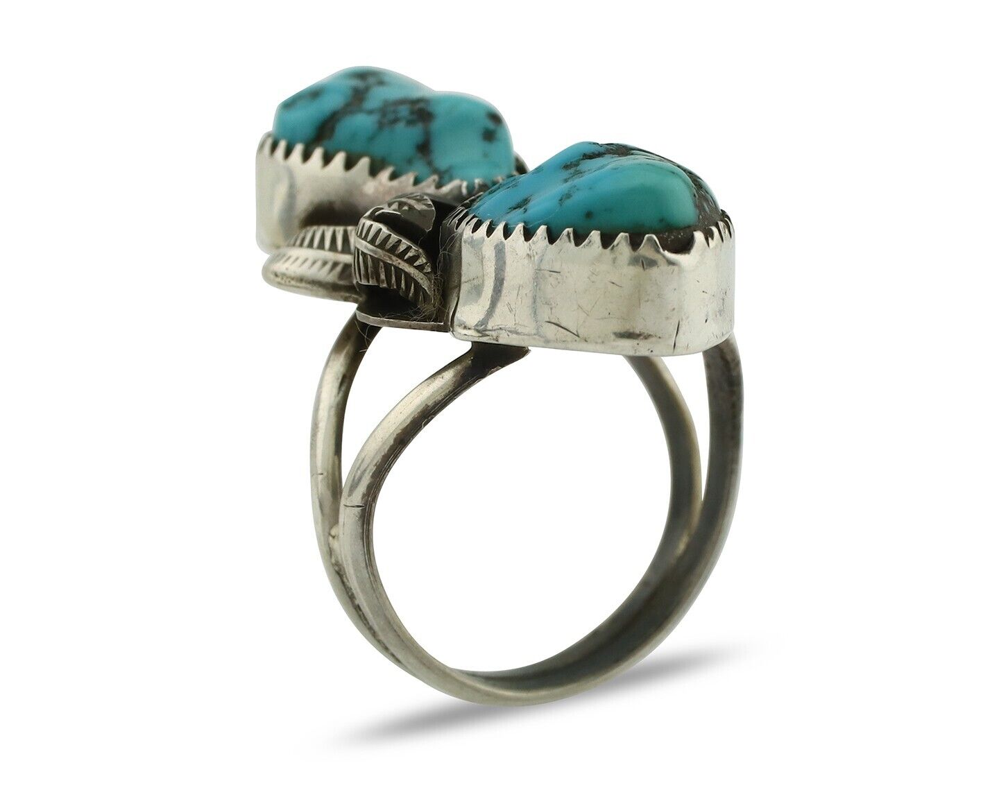 Navajo Ring 925 Silver Sleeping Beauty Nugget Turquoise Signed J Johnson C.80's