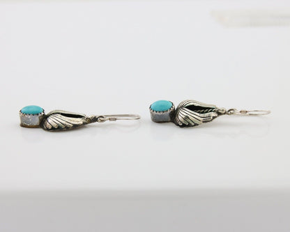 Navajo Dangle Earrings 925 Silver Natural Turquoise Native Artist Signed A C80s
