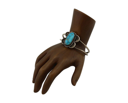 Navajo Bracelet 925 Silver Natural Blue Turquoise Native American Artist C.80's