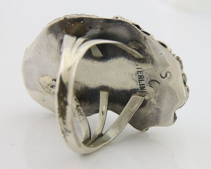 Navajo Ring 925 Silver Natural Blue Turquoise Artist Signed SC C.80's Size 4.75