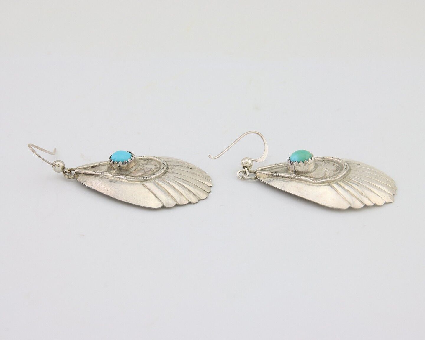 Navajo Earrings 925 Silver Turquoise Artist Signed Dean Brown C.80's
