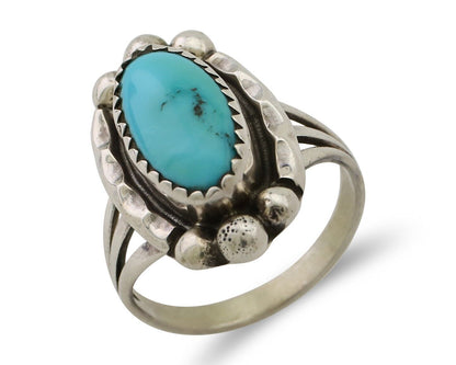 Navajo Ring 925 Silver Sleeping Beauty Turquoise Artist Signed SC C.80's