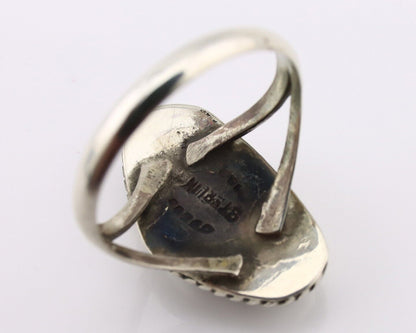 Navajo Ring 925 Silver Natural Turquoise Artist Signed Rabbit Stick C.80's