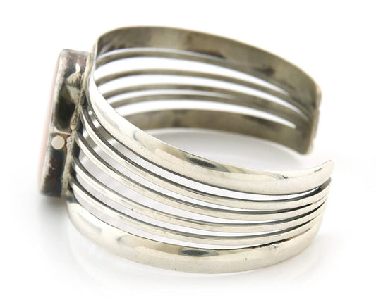 Navajo Cuff Bracelet Sterling Silver Authentic Pink Muscle Artist Signed B