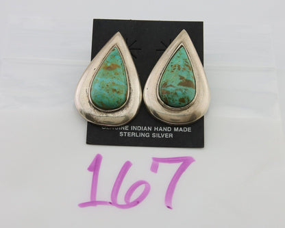 Navajo Dangle Earrings 925 Silver Natural Turquoise Signed Thomas Charay C.1988